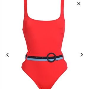 NWT Solid & Striped Belted One-Piece Swim
